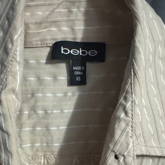 Bebe Beige Striped Button-Up Shirt - Picture 2 of 9